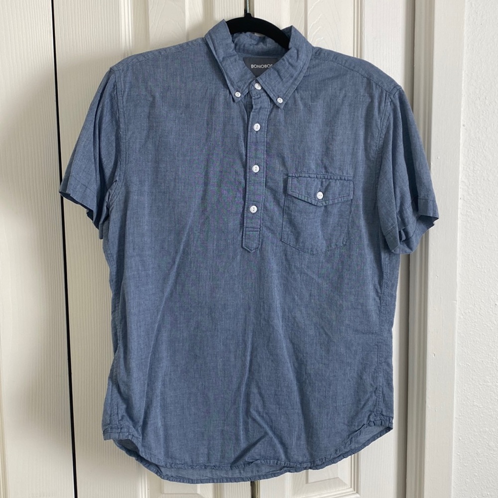 Bonobos Slim Fit Medium Chambray Half Button Shirt with Button Pocket